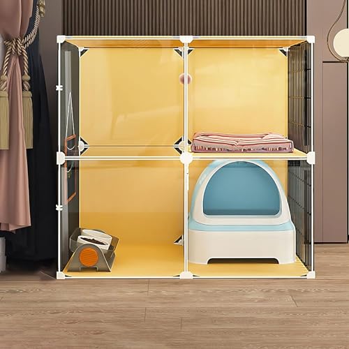 CucCe 大型猫囲い猫ケージ 猫ケージ 屋内猫囲い 猫用トイレ付きボックス 大型猫用ベビーサークル 取り外し可能な金属製猫小屋(72x37x72cm)