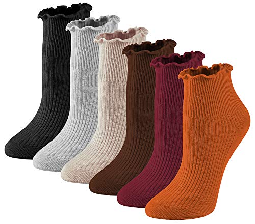 Women Ruffle Ankle Socks, Cute Lettuce Edge Ruffle Turn Cuff Crew Boot Socks Dark Color