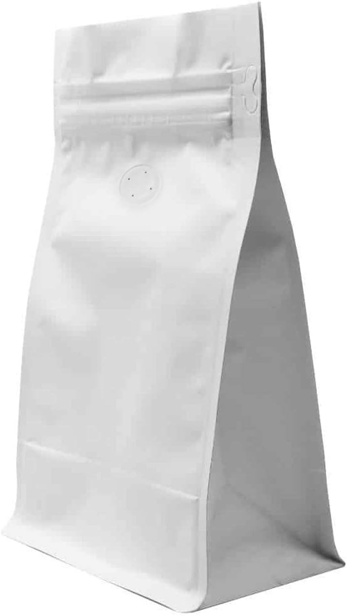 AwePackage 12 oz Resealable Zipper Box Pouch Coffee Bag with valve – Flat Bottom Pull Tab (50, Matte White Wide)