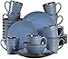 vancasso serie Pluvo Vajillas Completas de Cerámica 32 pcs con 8 Tazas/ Tazones y Platos de Postre, Platos Llanos, para 8 Personas, Diseño de Línea de Lluvia en Relieve Vajilla Vintage- Azul