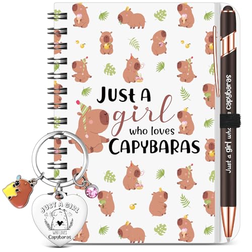 BBTO 3 Stück Niedliches Wasserschweine Geschenke Set Just a Girl Who Loves Capybaras Notizbuch Schlüsselanhänger Kugelschreiber für Weihnachten Geburtstag Frauen Tierliebhaber Freundin Kollegin