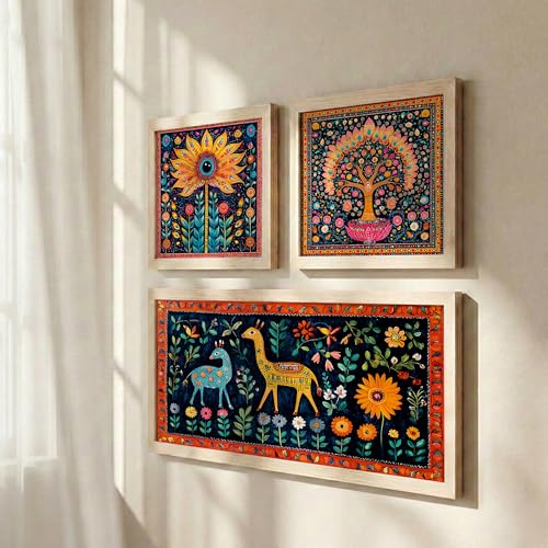 Image of NoWorries Madhubani Art Big Wall Paintings For Living Room, Bedroom /Pichwai frames for wall decor - Traditional Indian Art Framed Paintings For Home Decor and Cafe decor / Minimal art framed posters for wall decoration