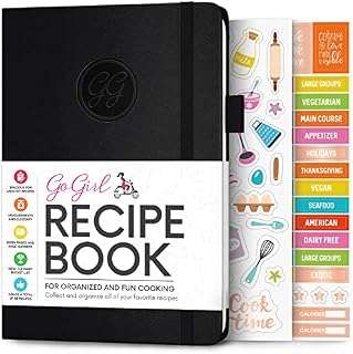 GoGirl Recipe Book  Blank Cookbook to Write In Your Own Recipes  Empty Cooking Journal for Family Recipes  Personalized Recipe Notebook  Hardcover, A5, 58 Recipes In Total - Black