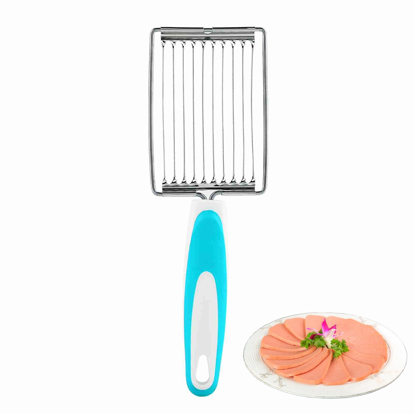 Luncheon Meat Slicers, Spam Slicer 10 Slices, Egg Cutter Slicers, Spam Cutter 10 Slices for Boiled Egg Fruit Soft Cheese Slicer Cutter(Blue)