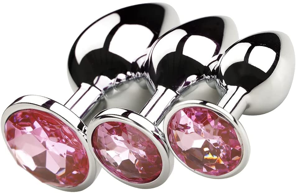 3-Pieces Expanding Butt Trainer Set Stainless Steel Amal Toy Pleasure Plug Tools Colorful Crystal Jewelry Sunglasses Party