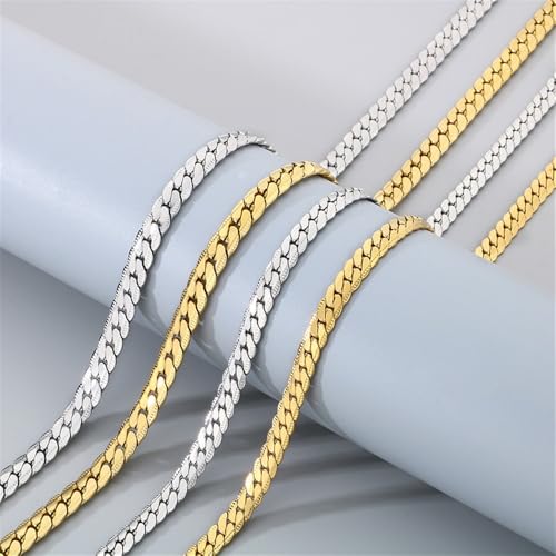 HIJONES Flat Necklace Stainless Steel Chain for Men Women Layered Collarbone Hip Hop Chain Jewelry3