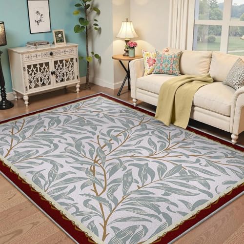 MOKOSAISE Alfombra de área Lavable con Hojas de Plantas Elegantes para Sala de Estar Alfombra botánica Vintage Suave Antideslizante 120x160cm Pila Baja para Dormitorio Comedor Oficina