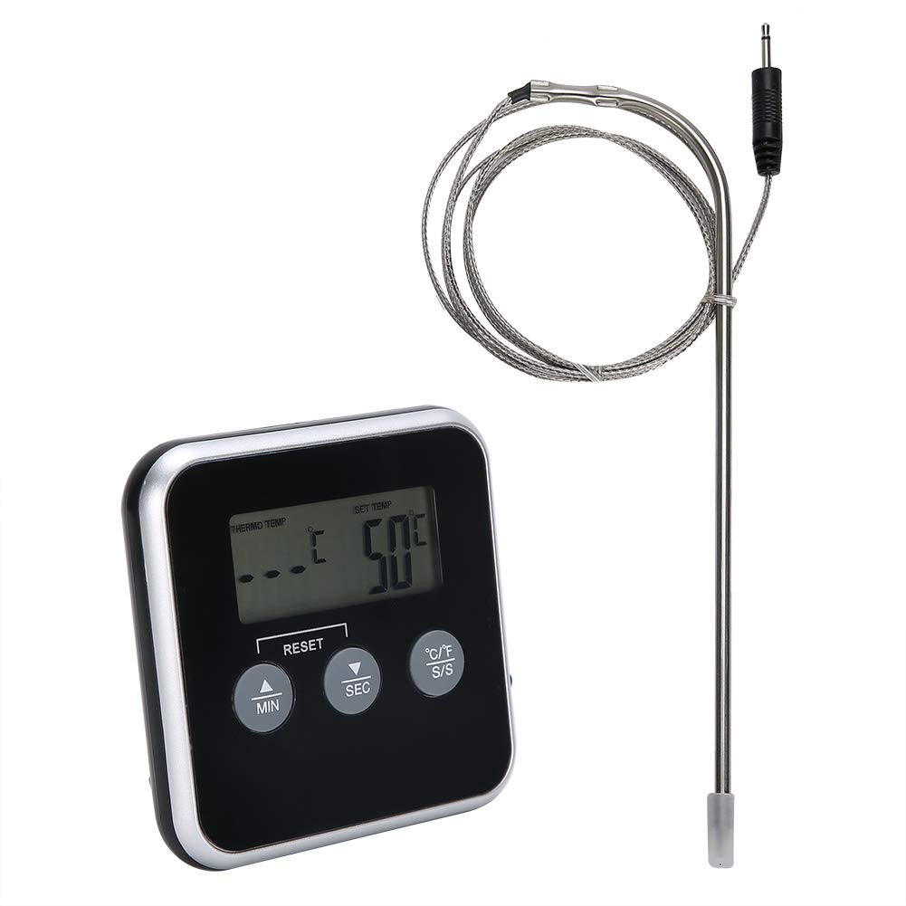 review Food Thermometer, Wireless Meat Thermometer with Stainless Steel Long Probe Kitchen Supplies Digital Thermometer with Timer Alarm for Outdoor Camping Cooking Oven Grill BBQ Smoker