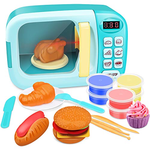 GrowthPic Toy Kitchen Microwave Play Set, Kids Electronic Pretend Play Oven Toy Microwave