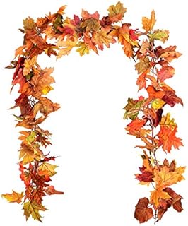 YQing 2 Pack Artificial Maple Leaf Garlands, 5.9 ft/Piece Autumn Hanging Fall Leave Vines for Indoor Outdoor Wedding Thanksgiving Dinner Party Fireplace Christmas Decor