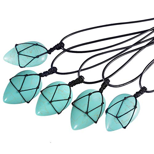 Yatming Green Howlite Turquoise Teardrop Crystal Necklace for Women and Men, Healing Stone Pointed Pendant with Adjustable Rope - Image 4