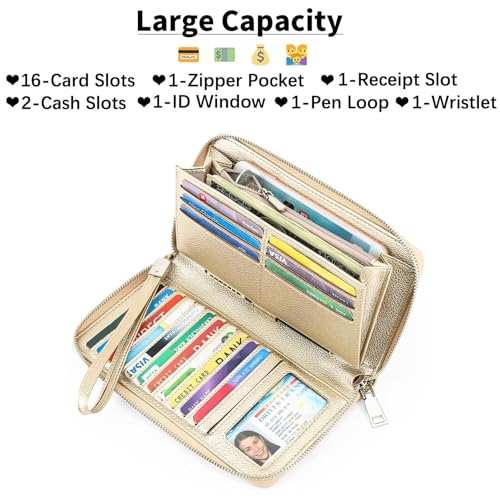 Wallet Womens RFID Blocking Leather Zip Around Wallet Large Capacity Long Purse Credit Card Clutch Wristlet3