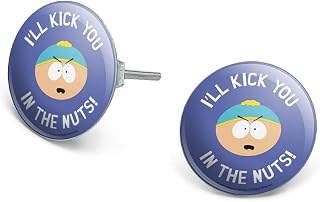 South Park Cartman Kick You in the Nuts Novelty Silver Plated Stud Earrings