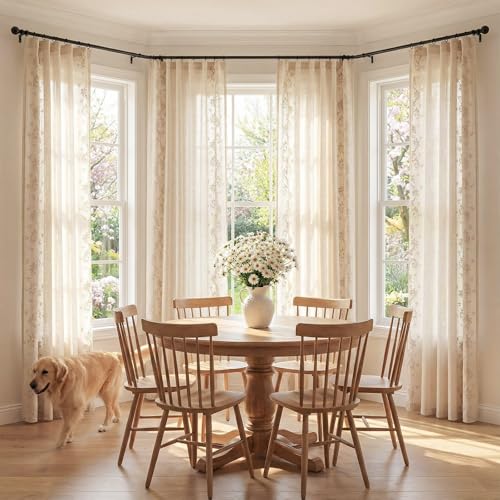 Image of jinchan Floral Linen Curtains, Back Tab 50x84 Inch, 2 Panels Beige