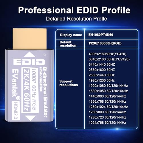 EVanlak HDMI Passthrough EDID Emulator Adapter 1 Pack miniatura 5