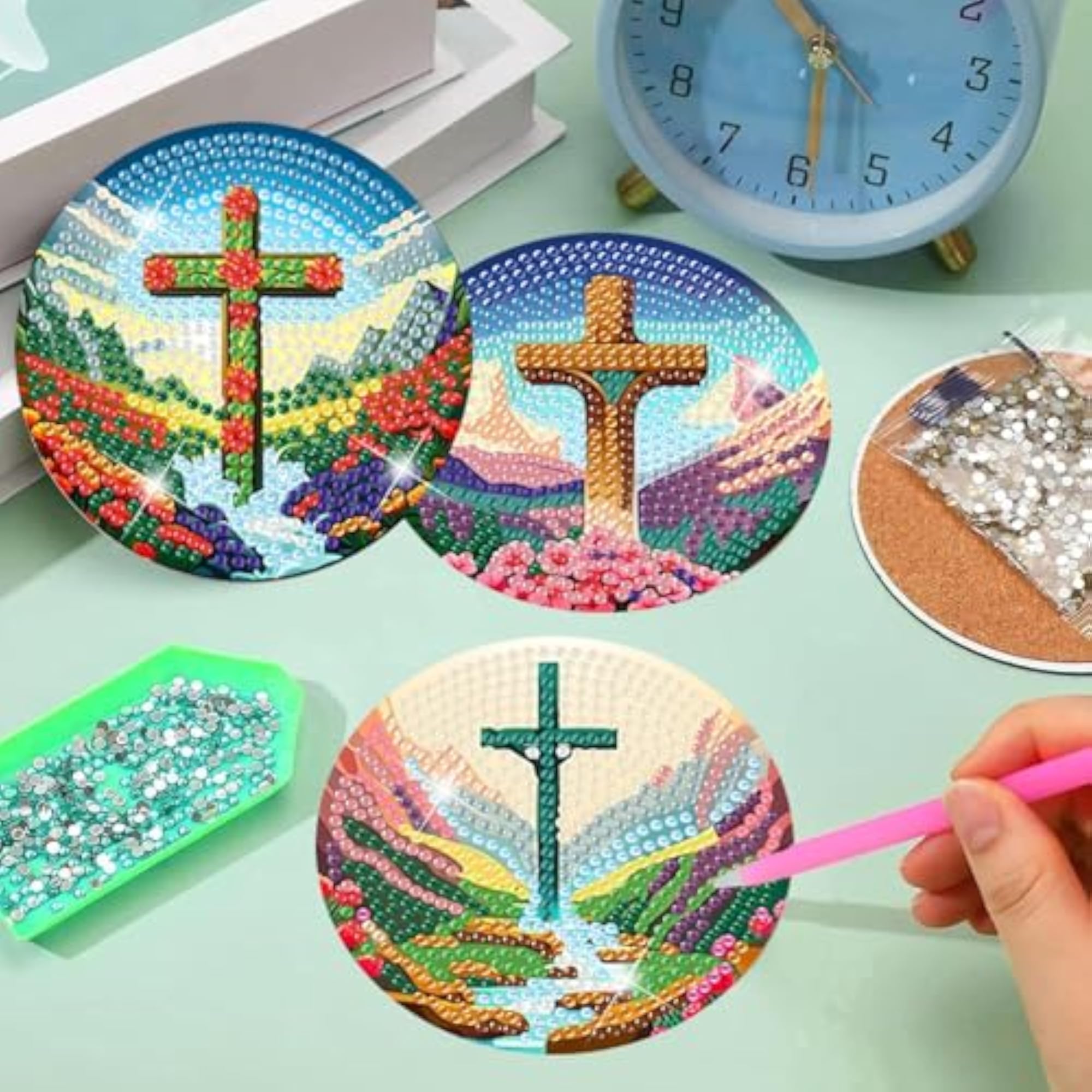 8 Pcs Diamond Art Coasters Kits for Adults with Holder