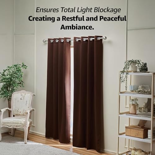 Image of Amazon Basics - Room Darkening Blackout Door Curtains, 100% Room Darkening | 7 Feet |Set of 2| Plain Design | for Living Room and Bedroom | 115cmx210cm, Color- Coffee