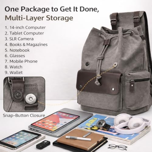 Image of CAVALO - Be Unique Canvas Backpack for Men & Women | 14 Inch Laptop Backpack | Lightweight Travel College Office Bag with PU Leather Flap & Magnetic Closure
