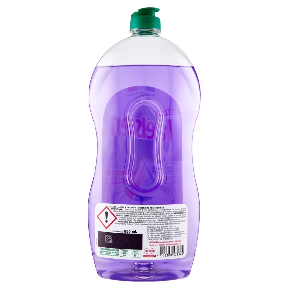 12 chiodi di garofano Lavanda, Detersivo per Piatti – Detersivo per lavastoviglie Lavanda e aceto – Sgrassa accuratamente e ha un effetto rinfrescante sulle stoviglie 850 ml + portachiavi Beni