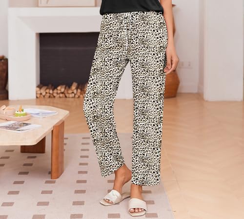 Image of Ekouaer Pajama Sets for Women Round Neck Pjs Short Sleeve Sleepwear with Long Pants Loose Lounge Sets