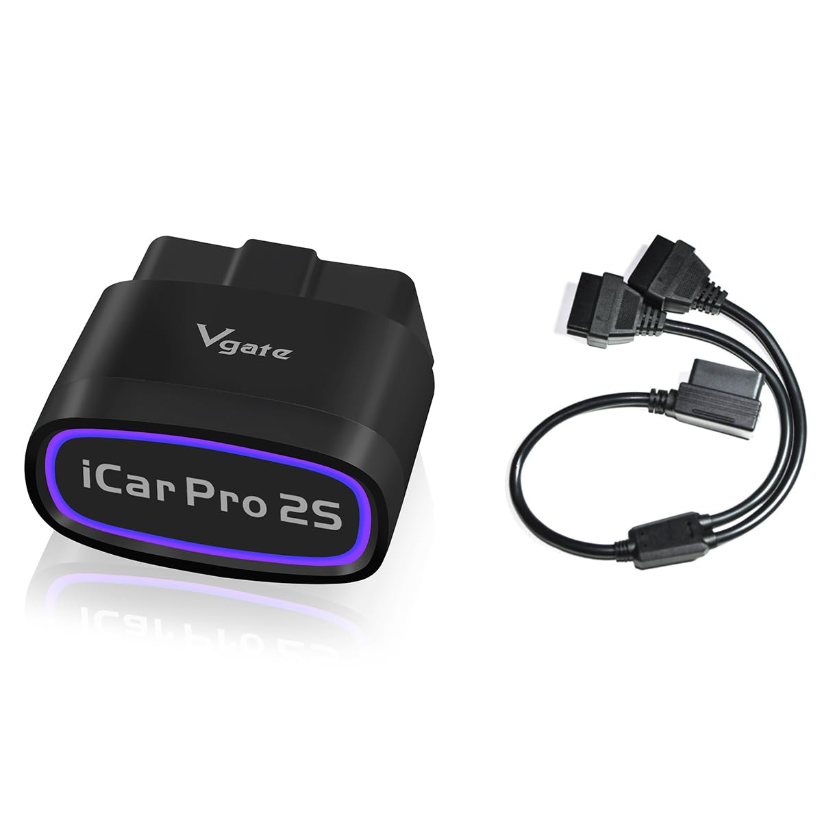 Vgate iCar Pro 2S Bluetooth 5.2 (for Android, iOS, Windows) & 16 Pin OBD2 Splitter 12 inches