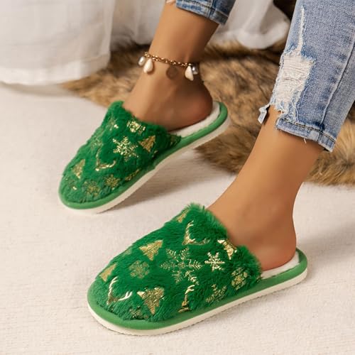 Women's Christmas Slippers Reindeer Fuzzy Cute Warm House Slippers Stuffed Animal Bedroom Indoor Shoes Winter Fall Comfortable Indoor Fur Shoes with Soft Memory Foam4
