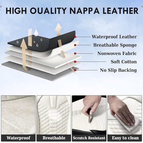 Image of Coverado Car Seat Covers, Front Seat Cover, Waterproof Nappa Leather Seat Covers for Cars, 2 Pack Driver Car Seat Protectors, Automotive Seat Covers Universal Fit for Most Cars, Black&White