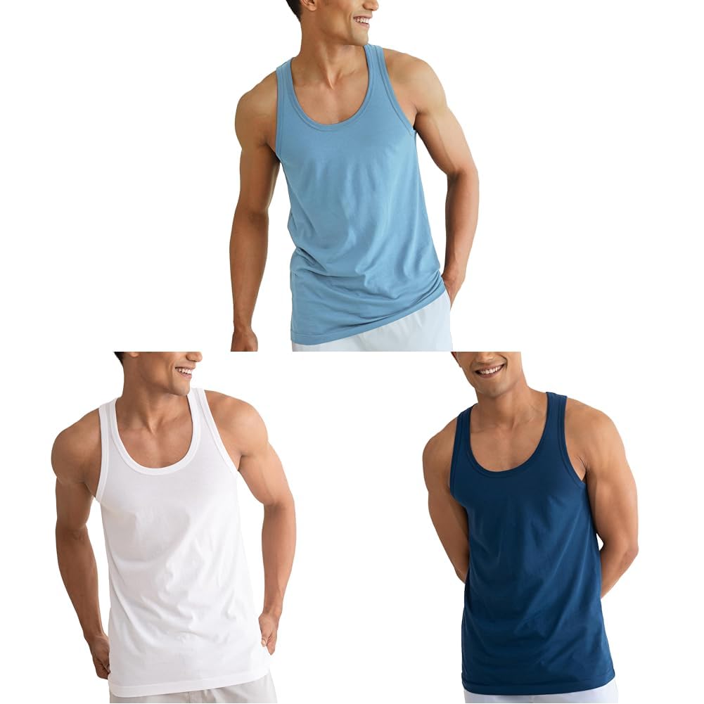 damensch Men's Neo-Cotton Ribbed Vest in Better Blue & Antibacterial Vests in Cotton White and True Teal (Pack of 1, Large).-picture-10
