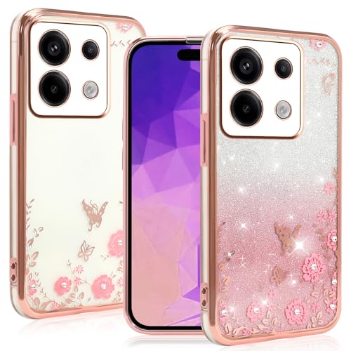 Glitterfodral för Xiaomi Redmi Note 13 Pro & Poco X6, Rosa Blommor