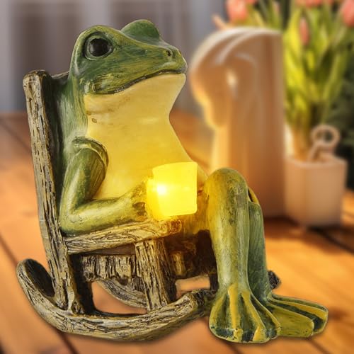 Frosch Figuren mit Solar LED Lampe - Garten Deko für Draußen, Feengarten Zubehör Outdoor, Statuen für Terrasse, Rasen, Haus und Hof