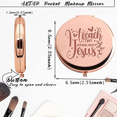 Aktap Religious Teacher Travel Makeup Mirror I Teach Tiny Humans About Jesus Compact Mirror For Sunday School Teacher Gift (Jesus Compact Mirror) #TOP4
