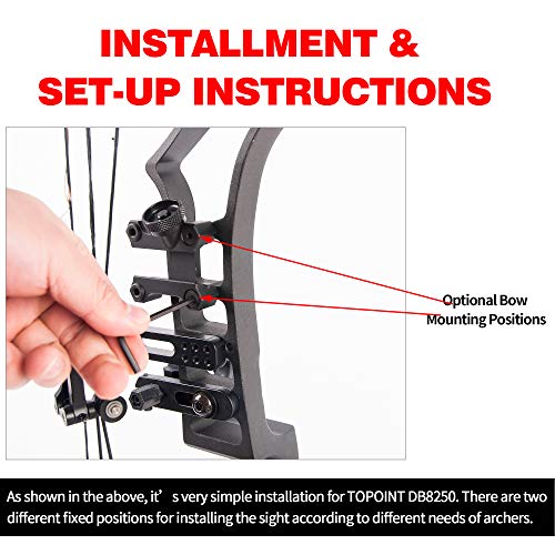 Topoint Archery Cnc Aluminum 5 Pins Or 7 Pins .019" Tool-Less Bow Sight With Micro Adjust Detachable Bracket Led Sight Light Left And Right Hand (Pro 5 Pins, Black) #TOP2