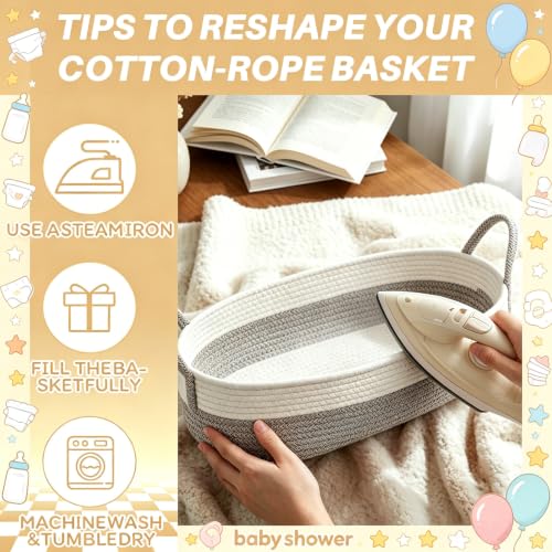 Image of Large Baby Shower Basket Empty Baby Shower Crate Closet Woven Baskets | 16.5 inch x 9.5 inch Woven Baskets with Clothes Hangers and Gift Bag New Born Empty Storage for Welcome Gift Pregnancy New Parent