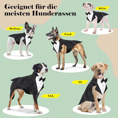 Illumifun Smokinganzug und Bandana-Set, eleganter Hunde-Hochzeitsparty-Anzug mit Fliege, Hemd, Weste, Haustier-Smoking-Kostüm mit abnehmbarem Fliegenkragen (S)