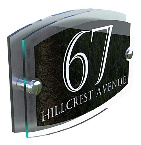 MODERN HOUSE SIGN PLAQUE DOOR NUMBER STREET GLASS EFFECT ACRYLIC ALUMINIUM NAME - ESTA5-24WB-S