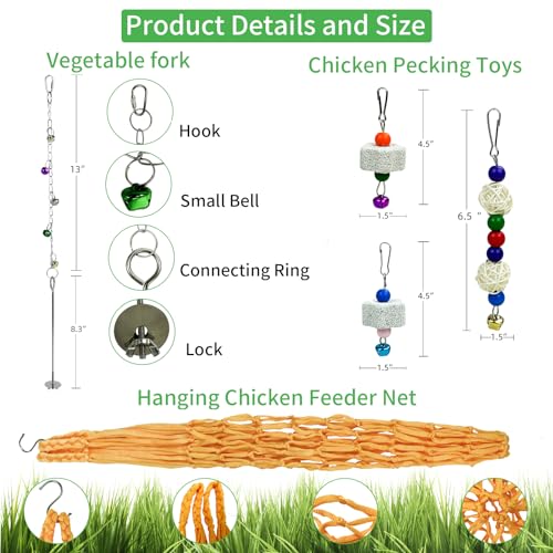 Image of 12 Pack Chicken Toys for Hens,Net Mirror Bell Xylophone String Vegetable Fruits Skewer Hanging Ladder Swings Coop Accessories for Hens Bird Parrot