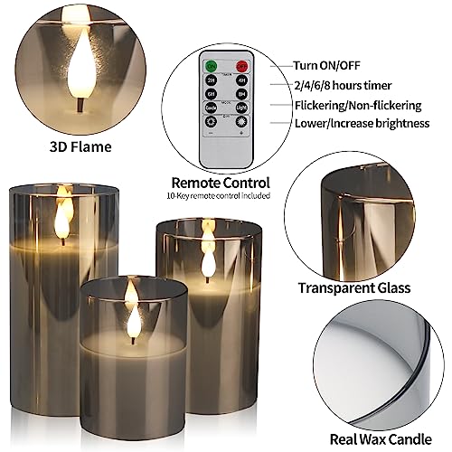 CREASHINE Led Flameless Candles Lights Realistic Flickering Candles 3D Flame Candles with Remote Decorative Unscented Pillar Candle Set of 3 Battery Operated(Included) (Grey) - Image 4