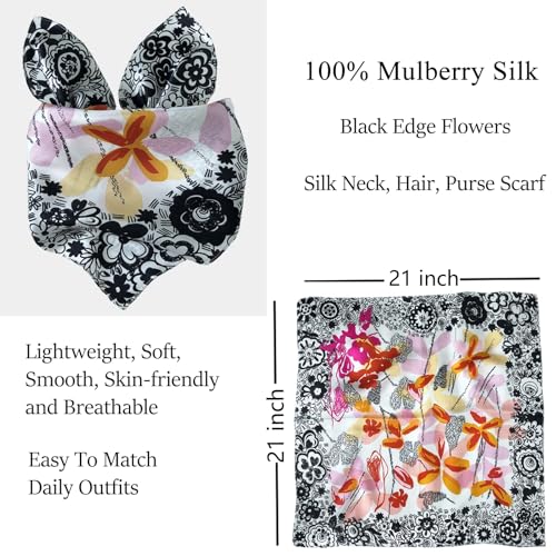 100% Mulberry Silk Scarf 21x 21inches Women's Small Square Scarf for Night Sleeping (Flowers)4