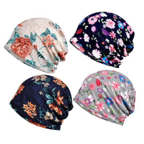 Bonnet de nuit en coton HANABASS lot de 4 pièces avec dentelle fine style floral