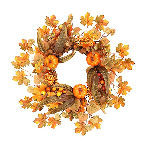 Couronne d'automne de 17,7 pouces avec citrouille et feuille d'érable FLXHSA