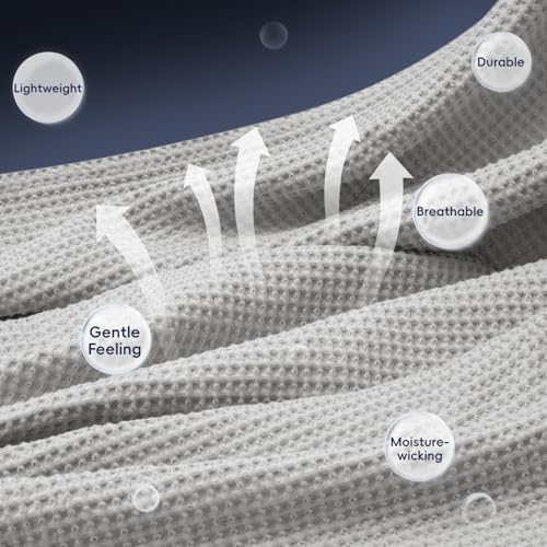 Image of PHF 100% Cotton Waffle Blanket Lightweight Breathable, Twin Size Light Grey | Pre-washed Soft Cozy Summer Throw for Hot Sleepers, Textured Decorative Layer for Bed Couch Sofa Guest Room, Giftable