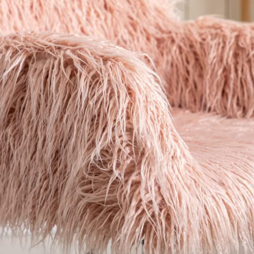 Goolon Faux Fur Office Desk Chair Fluffy Home Desk Chair Modern Swivel Chair With Armrest Soft Comfortable Makeup Vanity Chair For Woman Girls Living Dressing Room Pink #TOP6