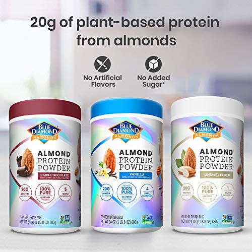 Blue Diamond Almonds Almond Protein Powder, Vanilla - 20g Protein, Plant Based, Vegan, Gluten Free, Non Dairy, Non-GMO, 100% Pure Almond Protein, 24 Ounce