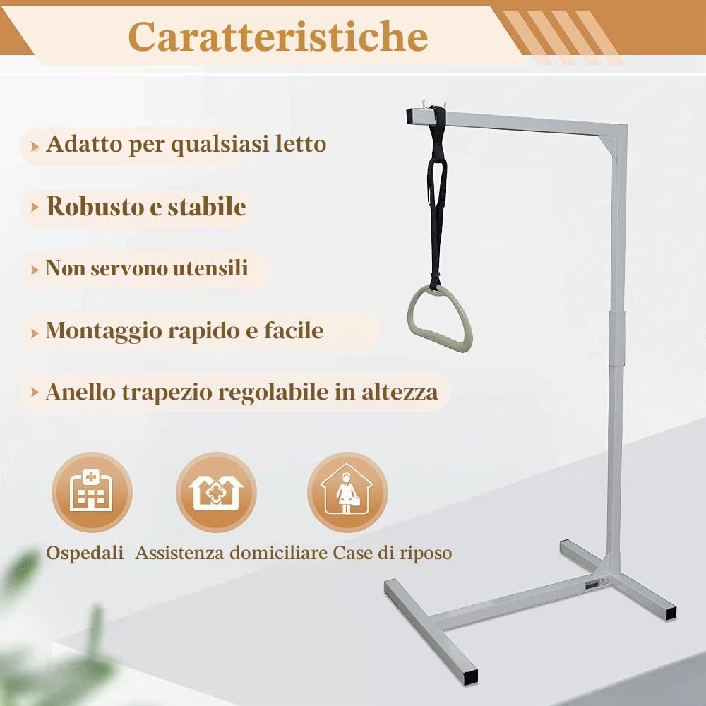 Barra trapezio per letto Trapezio Stand Ascensore Letto per anziani Aiuto ospedaliero Letto Mobilità Piano Medico Trapezio Bar Letto Pull Up Cane Trasferimento Ferroviario Handicap (Bianco)