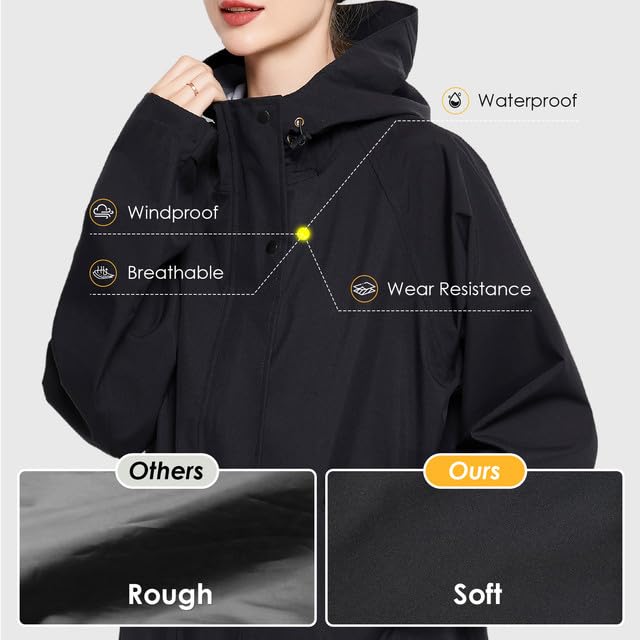 LAMA Regenmantel Wasserdicht Regenponcho Unisex Regenjacke Atmungsaktiv Regencape Regenschutzbekleidung Raincoat für Herren Damen Fahrrad Wandern Camping Reisen, Schwarz, XL