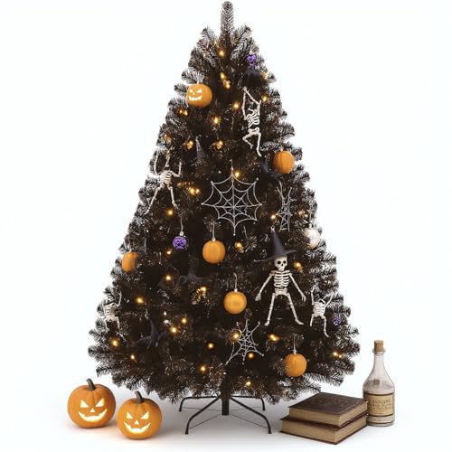 6FT Black Artificial Christmas Tree with 250 Pre-Lit LED Lights, ...