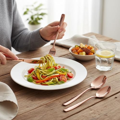 Image of 10 Pcs Rosegold Cutlery Set for Dining Table the Perfect Mirror Polish Hevy Duty Tableware Including Dinner Spoon, Dinner Fork, Dinner Knife, Dessert Spoon & Dessert Fork
