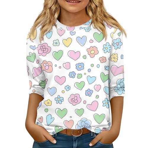 Baby Girl Clothes 3/4 Sleeve Crew Neck Shirts Graphic Blouses Fall Winter Pullover Cute Half Sleeve Tops 5-16 Years