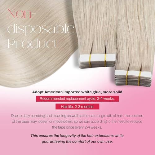 Image of Moresoo White Blonde Tape in Human Hair Extensions, 14 Inch, 20Pcs, 40g | Invisible tape in extensions, short straight hair, fine hair, lightweight daily wear, easy styling hair