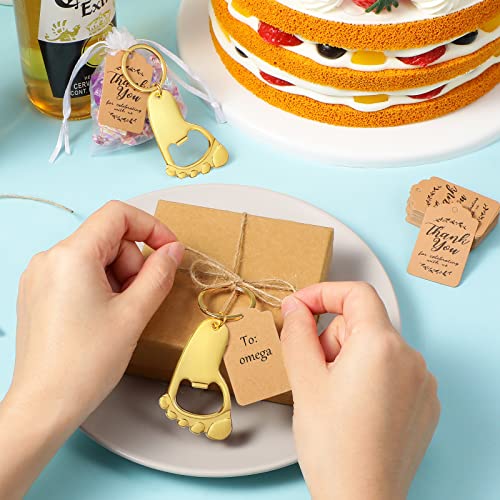 50 Pieces Footprint Keychain Bottle Opener Baby Shower Favors For Guest Souvenirs Supplies And Decorations With Organza Bags Tags And 20 Meters Rope (Gold) #TOP4